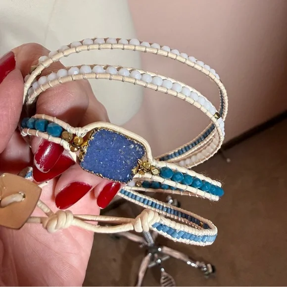 Nakamol blue white Raw gemstone boho Mediterranean long Wrap bracelet - Picture 12 of 15